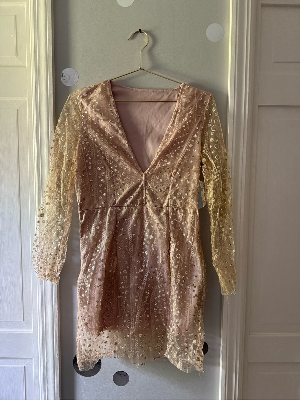 Pink Sequin V-Neck Party Dress